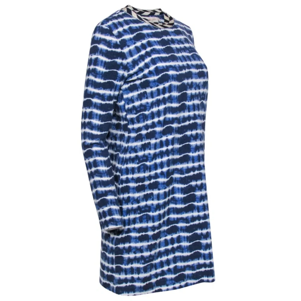 Tory Burch Hollie Tie Dye Women XSmall Navy Pullover Mini Stretch Geo Crew Dress